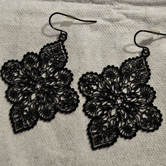 Black 2" Filigree Drop Earrings - Picture 3 of 3